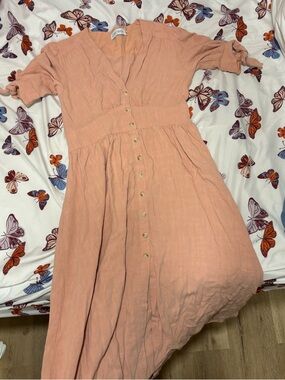 Chicwish Peach Button-Front Midi Dress